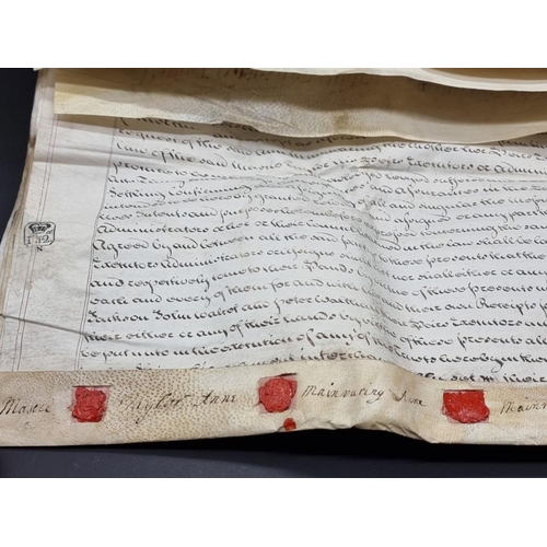 544 - VELLUM INDENTURE: Enrolment in Chancery by Thomas Edwards, June 1652, countersigned by Edward Spence... 