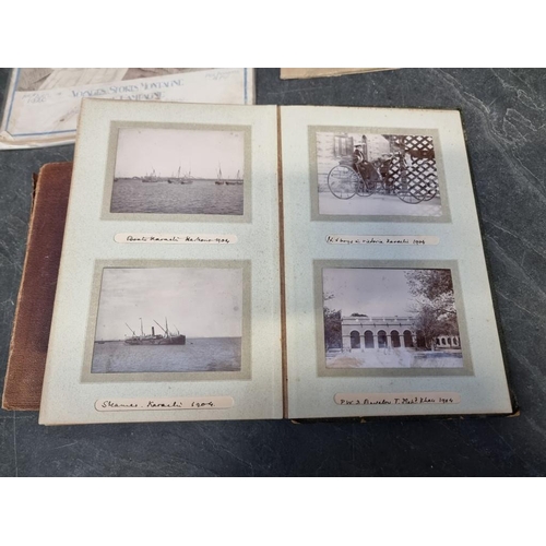 551 - PHOTOGRAPH ALBUMS, MAPS & MAGIC: a quantity in box, to include early c20 snapshot album of ... 