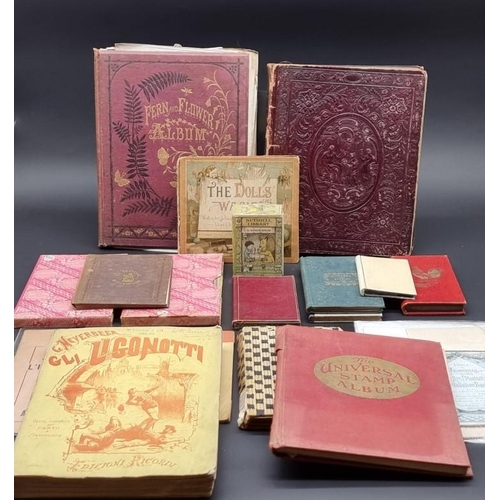 562 - SCRAP ALBUM: mid-19thc album, embossed burgundy card covers, spine gilt, rubbed and scuffed, 4t... 