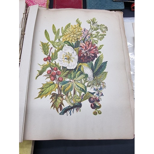 562 - SCRAP ALBUM: mid-19thc album, embossed burgundy card covers, spine gilt, rubbed and scuffed, 4t... 