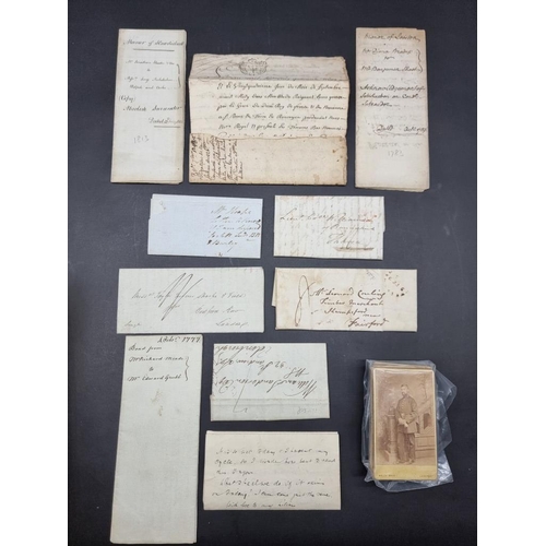 568 - MISCELLANEOUS EPHEMERA: small quantity in tray, to include a few 18th-early 19thc manuscript do... 