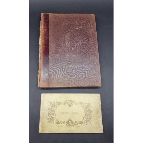 570 - SCRAP ALBUM: folio album, mid-19thc, morocco backed boards, spine chipped and worn, containing mixtu... 