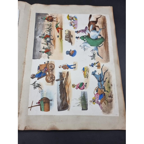 570 - SCRAP ALBUM: folio album, mid-19thc, morocco backed boards, spine chipped and worn, containing mixtu... 