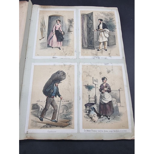 570 - SCRAP ALBUM: folio album, mid-19thc, morocco backed boards, spine chipped and worn, containing mixtu... 