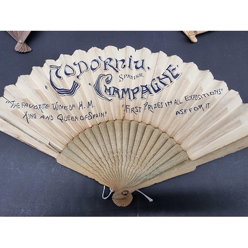 574 - ADVERTISING FANS: three fans advertising various French alcoholic beverages, 1920s-30s period, colou... 