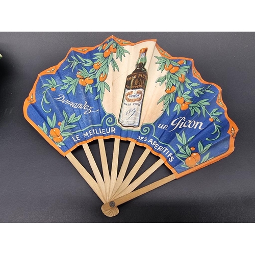 574 - ADVERTISING FANS: three fans advertising various French alcoholic beverages, 1920s-30s period, colou... 