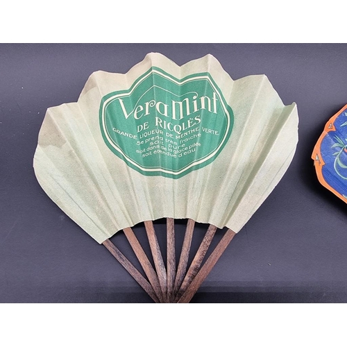 574 - ADVERTISING FANS: three fans advertising various French alcoholic beverages, 1920s-30s period, colou... 