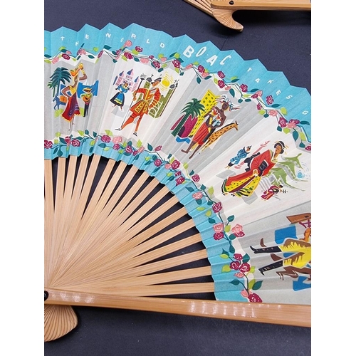 576 - BOAC: two advertising fans, circa 1950s, printed paper leaf on wooden monture, condition VG. (2)... 