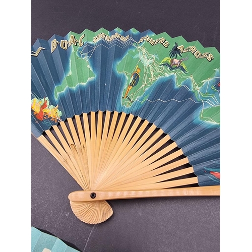 576 - BOAC: two advertising fans, circa 1950s, printed paper leaf on wooden monture, condition VG. (2)... 