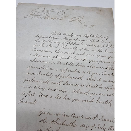 592 - WILLIAM IV (King of Great Britain, 1830-7): official letter to Margery, Duchess Dowager of Atholl da... 