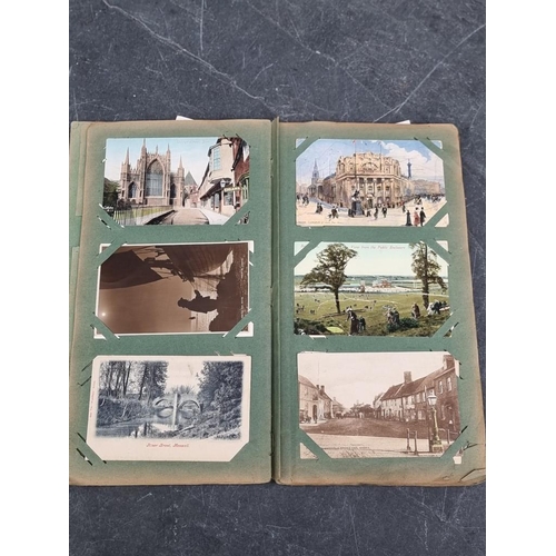 622 - POSTCARD ALBUM: vintage album of approx 120 postcards, mixed topography and greetings, some interest... 