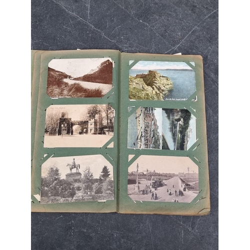 622 - POSTCARD ALBUM: vintage album of approx 120 postcards, mixed topography and greetings, some interest... 