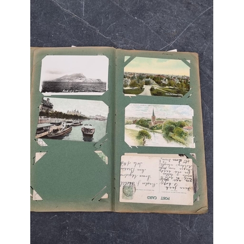 622 - POSTCARD ALBUM: vintage album of approx 120 postcards, mixed topography and greetings, some interest... 