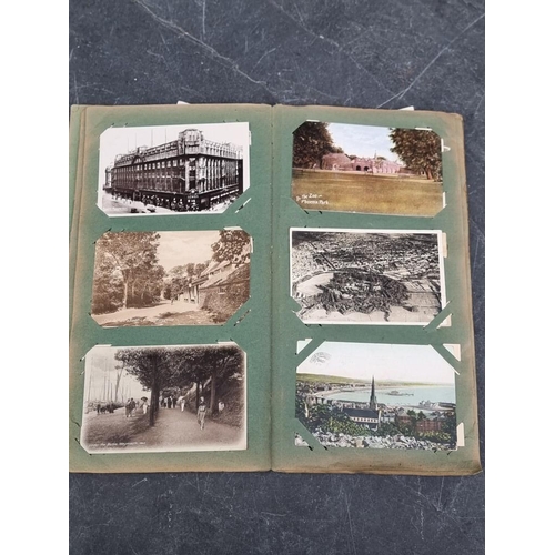 622 - POSTCARD ALBUM: vintage album of approx 120 postcards, mixed topography and greetings, some interest... 