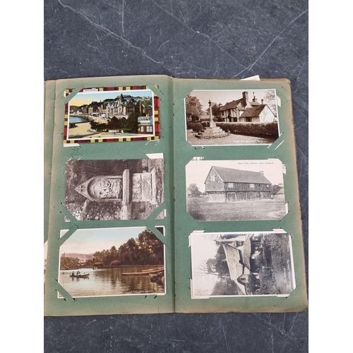 622 - POSTCARD ALBUM: vintage album of approx 120 postcards, mixed topography and greetings, some interest... 