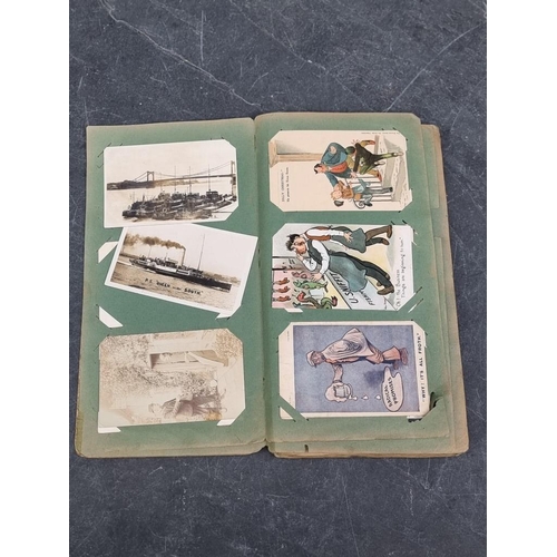 622 - POSTCARD ALBUM: vintage album of approx 120 postcards, mixed topography and greetings, some interest... 