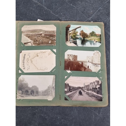 622 - POSTCARD ALBUM: vintage album of approx 120 postcards, mixed topography and greetings, some interest... 