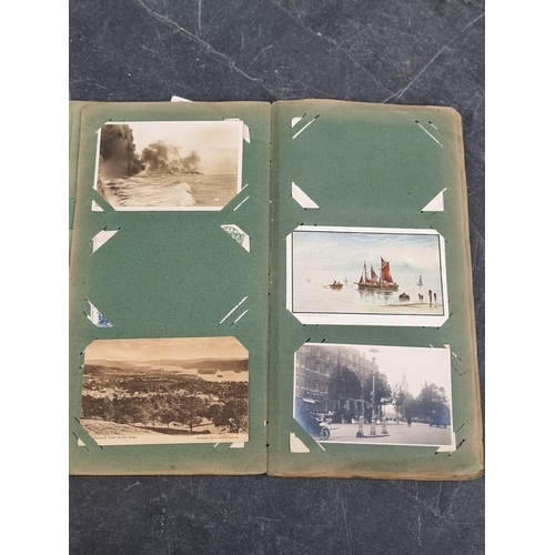 622 - POSTCARD ALBUM: vintage album of approx 120 postcards, mixed topography and greetings, some interest... 