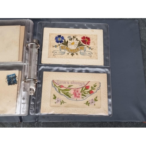 628 - MILITARY: small album containing 14 World War I period embroidered silk types, including 2nd Qu... 