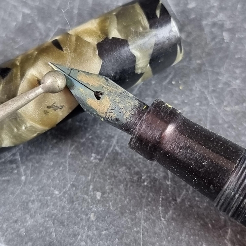 36 - A 1930s/40s Mabie Todd & Co Swan 'Self-Filler' marbled green fountain pen, no band, non-plated f... 