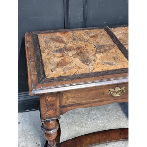 1029 - An 18th century Dutch walnut and inlaid dresser base, 153.5cm wide.