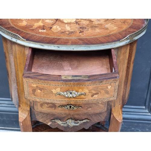 1030 - A Louis XVI style marquetry gueridon, bearing brass plaque inscribed 'Druce & Co,...Baker Street... 