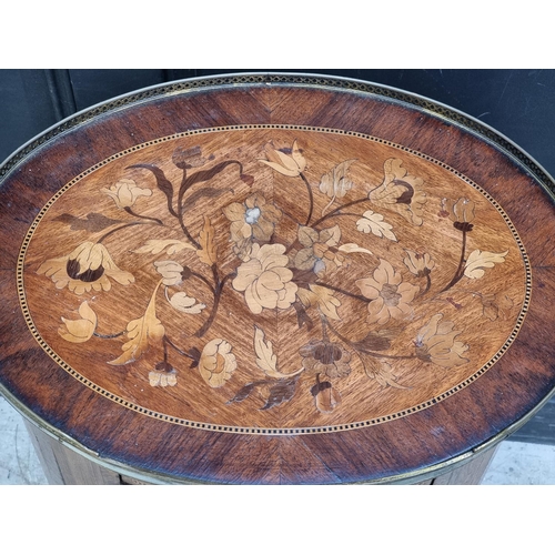 1030 - A Louis XVI style marquetry gueridon, bearing brass plaque inscribed 'Druce & Co,...Baker Street... 