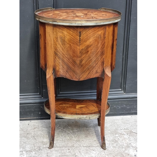 1030 - A Louis XVI style marquetry gueridon, bearing brass plaque inscribed 'Druce & Co,...Baker Street... 