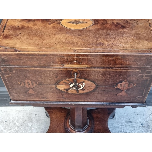 1032 - A 19th century mahogany and inlaid pedestal teapoy, incorporating ivory, 46cm wide, (converted inter... 