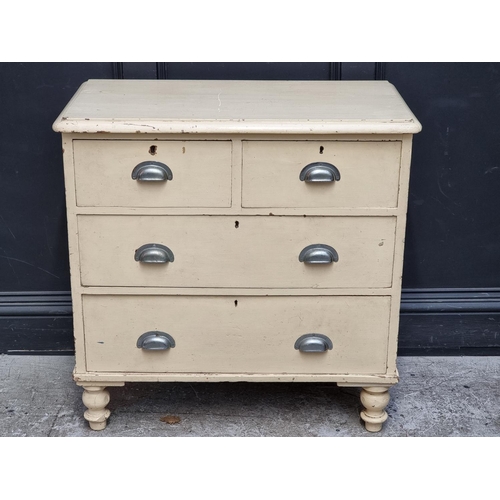 1074 - A Victorian cream painted chest of drawers, 86.5cm wide.