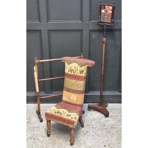 1075 - A Victorian prie dieu chair, (repairs to rear legs); together with an unusual 19th century rose... 