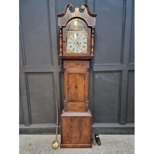 1081 - A mid 19th century oak and mahogany eight day longcase clock, the 12in arched painted dial inscribed... 