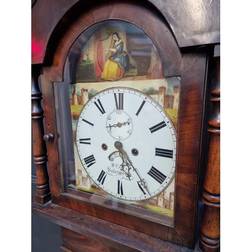 1081 - A mid 19th century oak and mahogany eight day longcase clock, the 12in arched painted dial inscribed... 