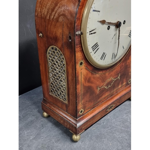 1085 - A Regency mahogany and brass inlaid twin fusee bracket clock, 49.5cm high, with pendulum.... 