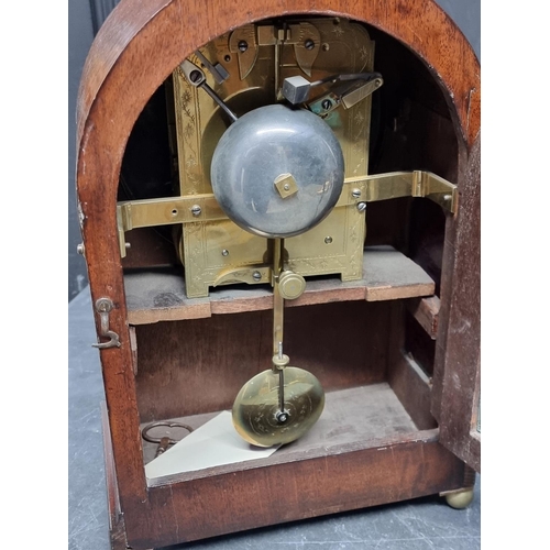 1085 - A Regency mahogany and brass inlaid twin fusee bracket clock, 49.5cm high, with pendulum.... 