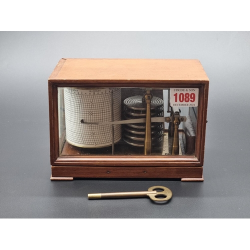 1089 - An unusually small mahogany barograph, 18cm wide.