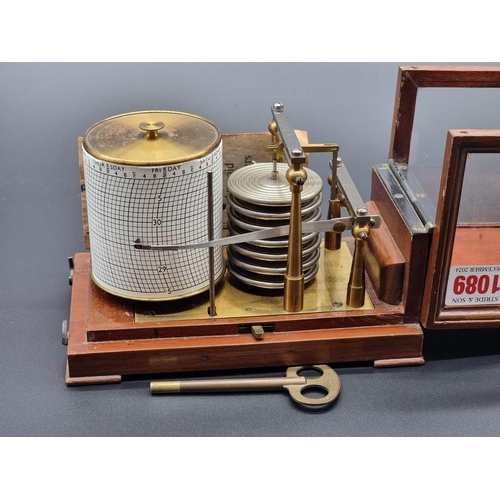 1089 - An unusually small mahogany barograph, 18cm wide.