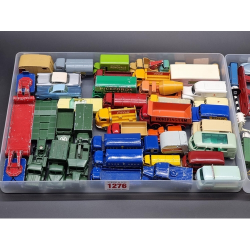 1276 - Lesney: two trays of vintage Lesney cars and commercials, to include: Pickfords removal van, Co... 