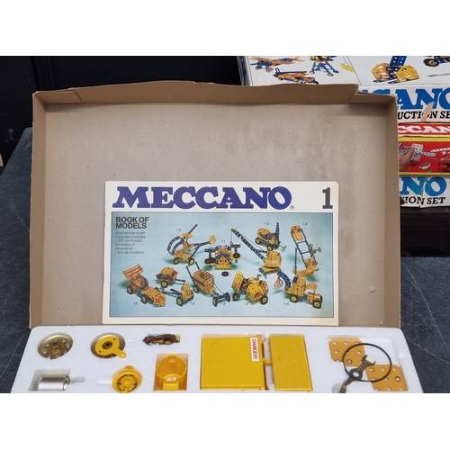 1286 - Meccano: 4 boxes of Meccano, comprising: Set B; Set 2 (x2); Set 3; and a wooden box containing ... 