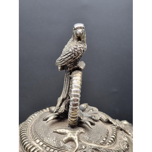 1410 - A large and impressive Indian plated metal bowl and cover,&nbsp;with stylised relief decoration and ... 