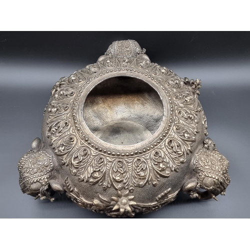 1410 - A large and impressive Indian plated metal bowl and cover,&nbsp;with stylised relief decoration and ... 