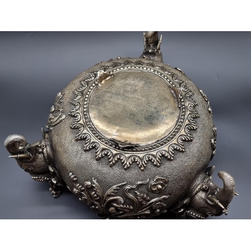 1410 - A large and impressive Indian plated metal bowl and cover,&nbsp;with stylised relief decoration and ... 