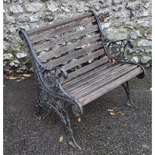 1688 - A small black painted cast iron bench, 74.5cm wide.