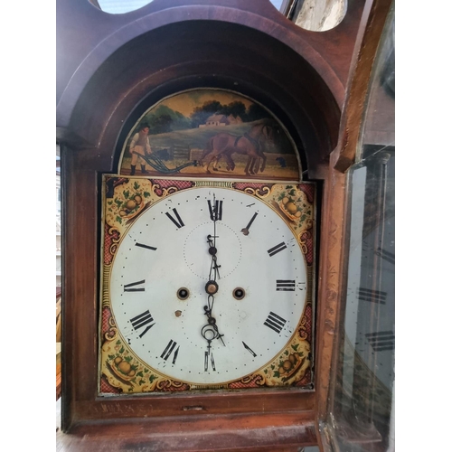 1079 - A George III mahogany and line inlaid eight day longcase clock, with 13in arched painted dial, ... 