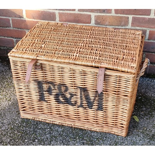 1700 - An old Fortnum & Mason wicker picnic basket; together with a metal log stand; and some dry logs.... 