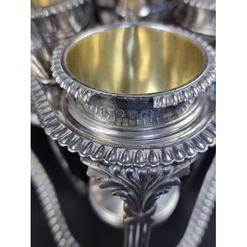 51 - A good George III silver twelve egg cruet stand, by Rebecca Emes & Edward Barnard I, the frame L... 