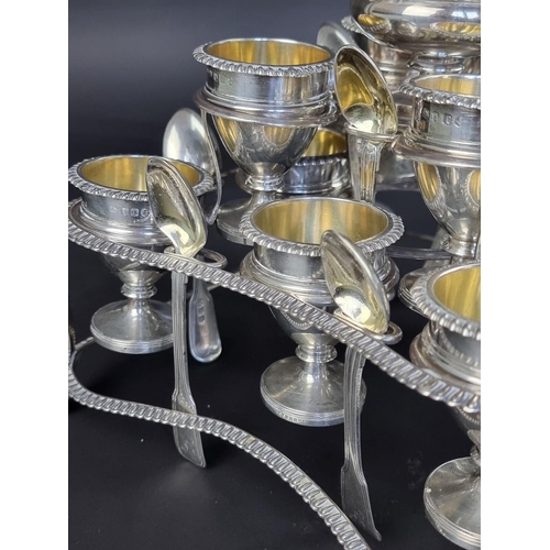 51 - A good George III silver twelve egg cruet stand, by Rebecca Emes & Edward Barnard I, the frame L... 