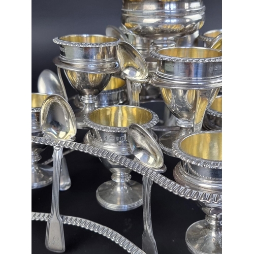 51 - A good George III silver twelve egg cruet stand, by Rebecca Emes & Edward Barnard I, the frame L... 