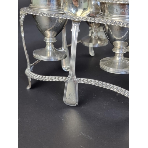 51 - A good George III silver twelve egg cruet stand, by Rebecca Emes & Edward Barnard I, the frame L... 