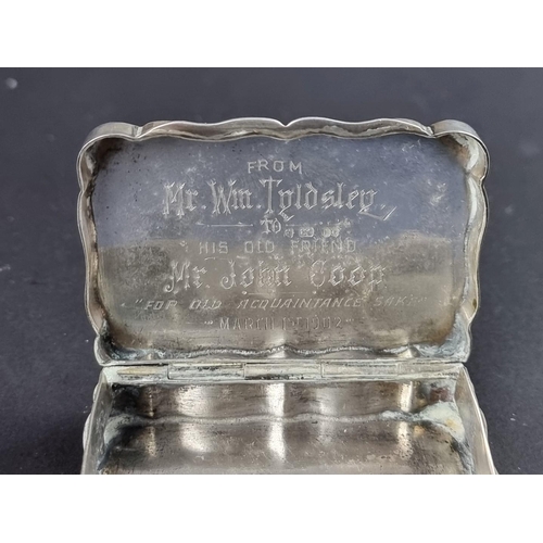 58 - A late Victorian silver snuff box, by John Hines, Birmingham 1901, 6cm wide, 55g.